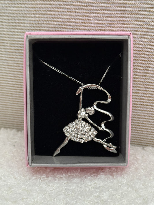 Naszyjnik gimnastyczka wstążka z kryształkami kolor srebrny